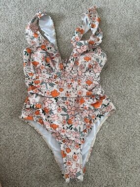 Floral One-Piece Swimsuit in Pink & Orange